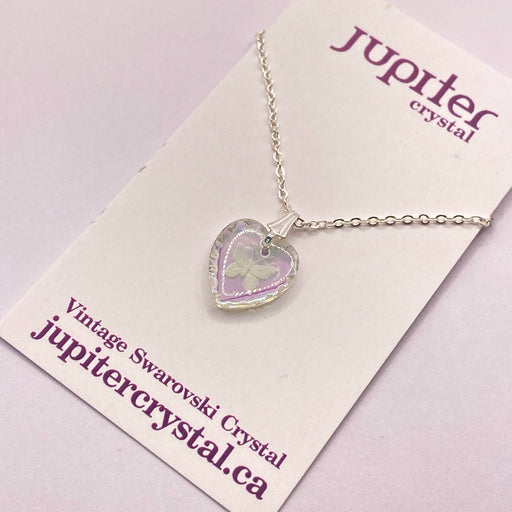 Vintage AURORA BOREALIS BUTTERFLY Heart Pendant  Silver | Jupiter Crystal